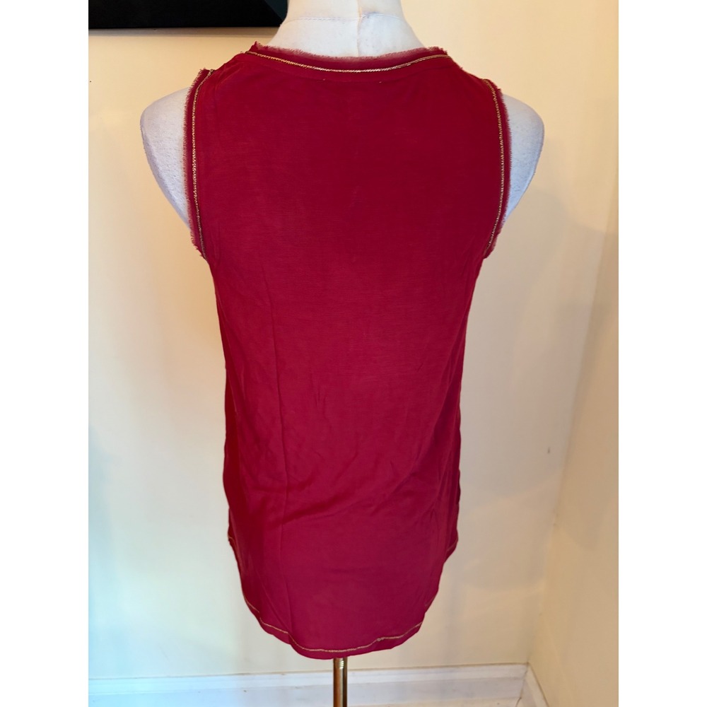 Reiss Marton Berry Red Silk Front Tank Top Gold Embroidered Trim Size S NWT - Picture 7 of 7